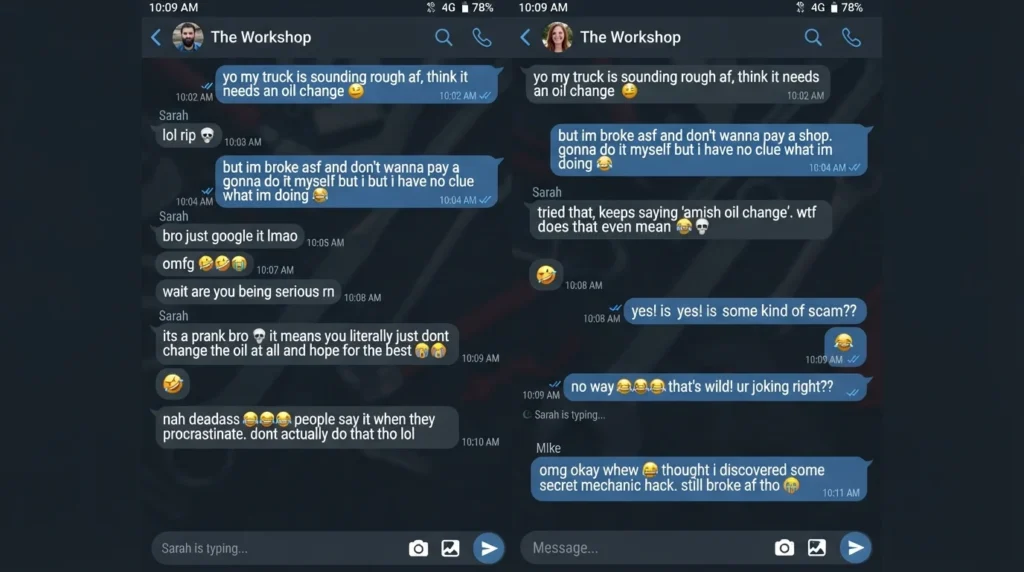 Realistic Conversation Examples of Amish Oil Change